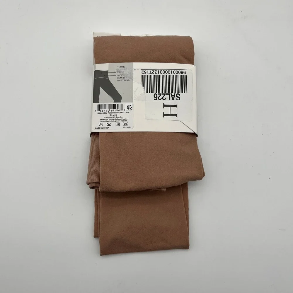 Hue Tights Womens Size 3 Natural Yoga Waist Tights Rib Control Top U23389 Opaque